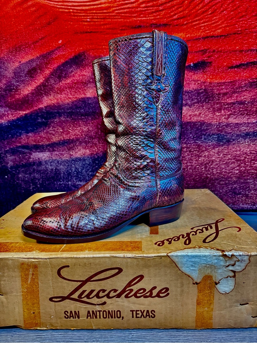 Lucchese Brown San Antonio exotic vintage python Cowboy boot 11D